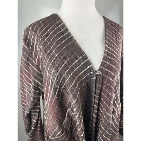Yasuko Kurisaka Art to Wear Lagenlook Handwoven Brown Button Jacket Cardigan O/S - Picture 3 of 16